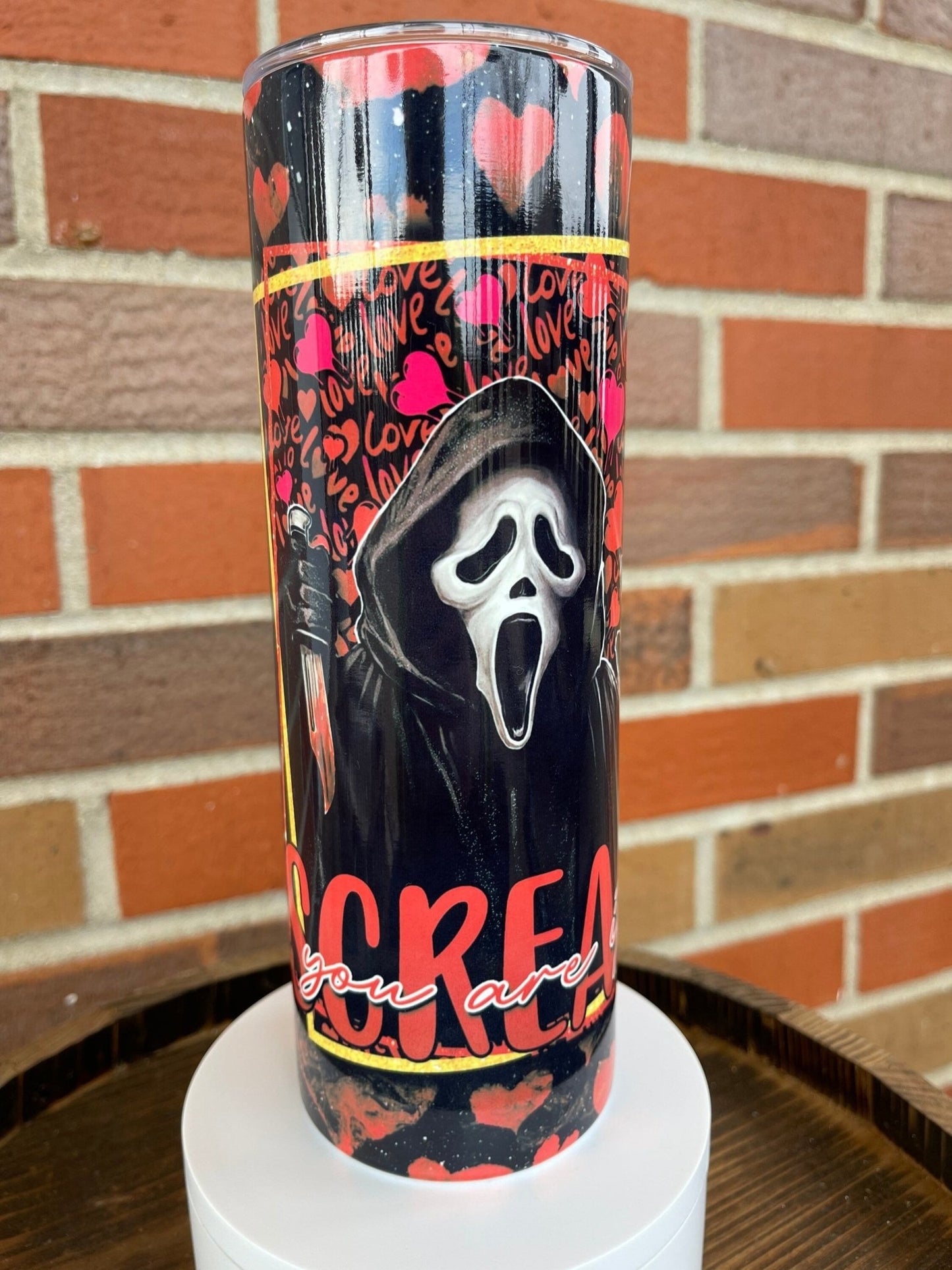 Ghostface 20 oz Skinny Tumbler, Scream Valentines Day Tumbler, Ghost Face Tumbler, Horror Movie Cup, Valentine, Gift For Her, Gift For Him - Twine + Sage Co. LLC