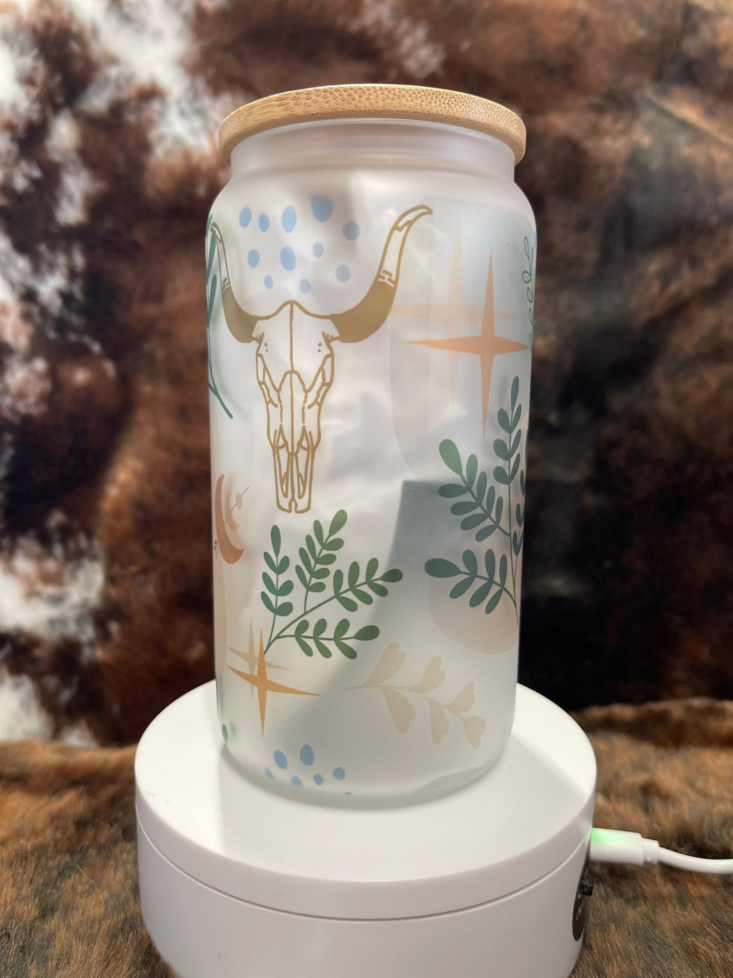 Western Tumbler, 16 Oz Frosted Glass Tumbler, Tumbler, Cute Tumbler, Gift Tumbler, Frosted Glass Coffee Tumbler - Twine + Sage Co. LLC