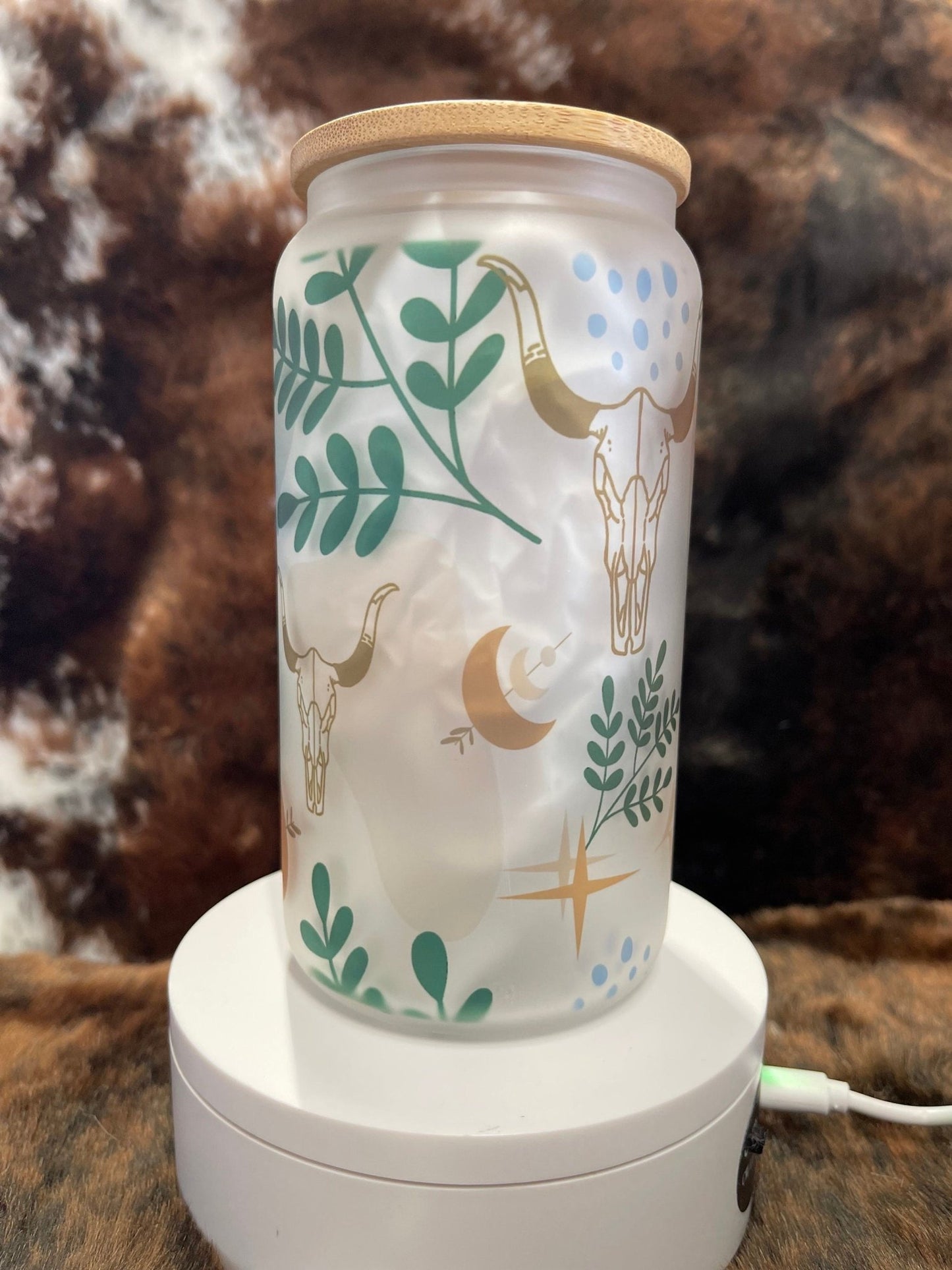 Western Tumbler, 16 Oz Frosted Glass Tumbler, Tumbler, Cute Tumbler, Gift Tumbler, Frosted Glass Coffee Tumbler - Twine + Sage Co. LLC