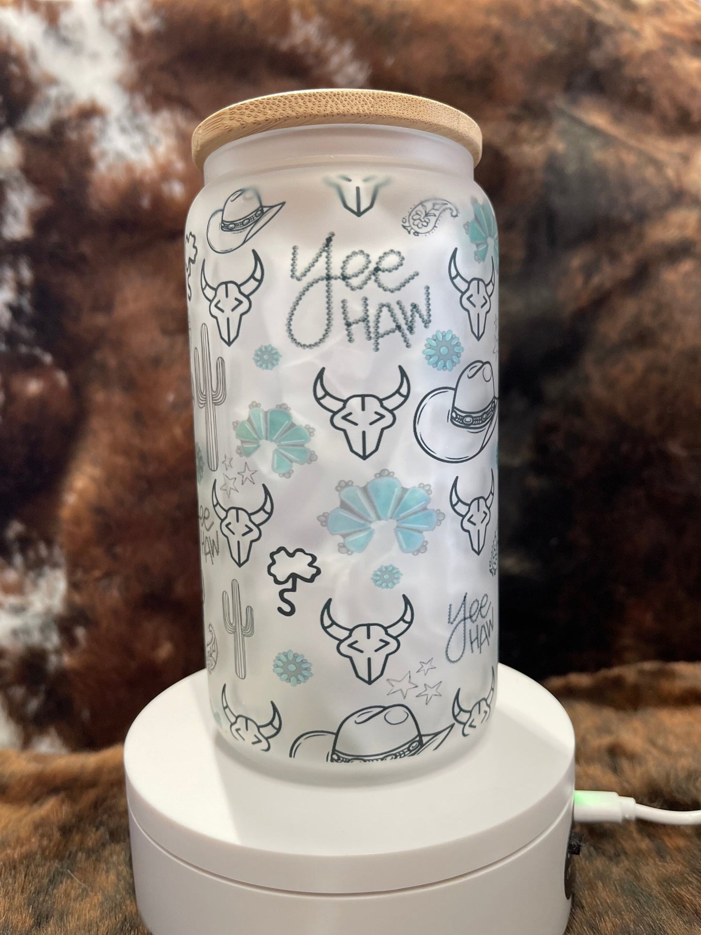 Western Tumbler, 16 Oz Frosted Glass Tumbler, Tumbler, Cute Tumbler, Gift Tumbler, Frosted Glass Coffee Tumbler - Twine + Sage Co. LLC