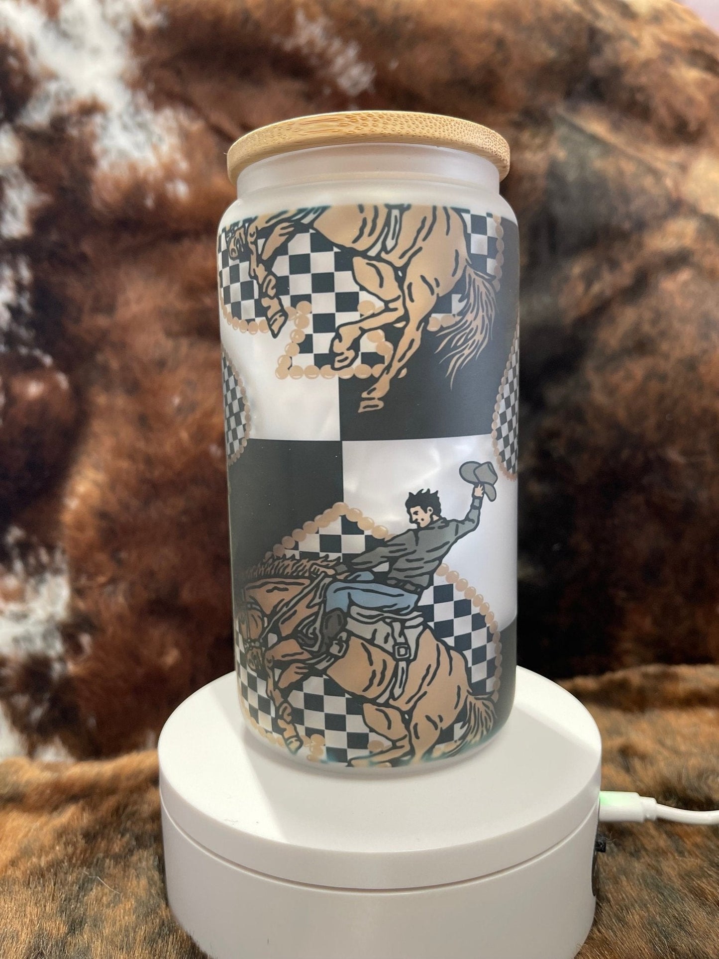 Western Tumbler, 16 Oz Frosted Glass Tumbler, Tumbler, Cute Tumbler, Gift Tumbler, Frosted Glass Coffee Tumbler - Twine + Sage Co. LLC