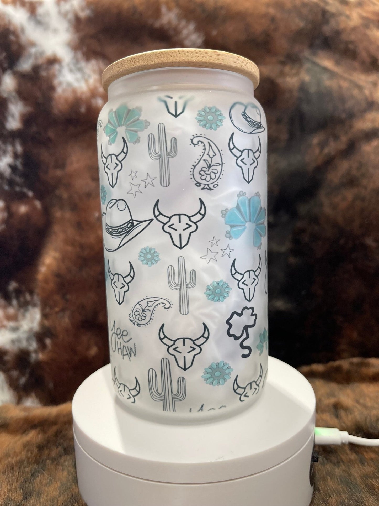 Western Tumbler, 16 Oz Frosted Glass Tumbler, Tumbler, Cute Tumbler, Gift Tumbler, Frosted Glass Coffee Tumbler - Twine + Sage Co. LLC