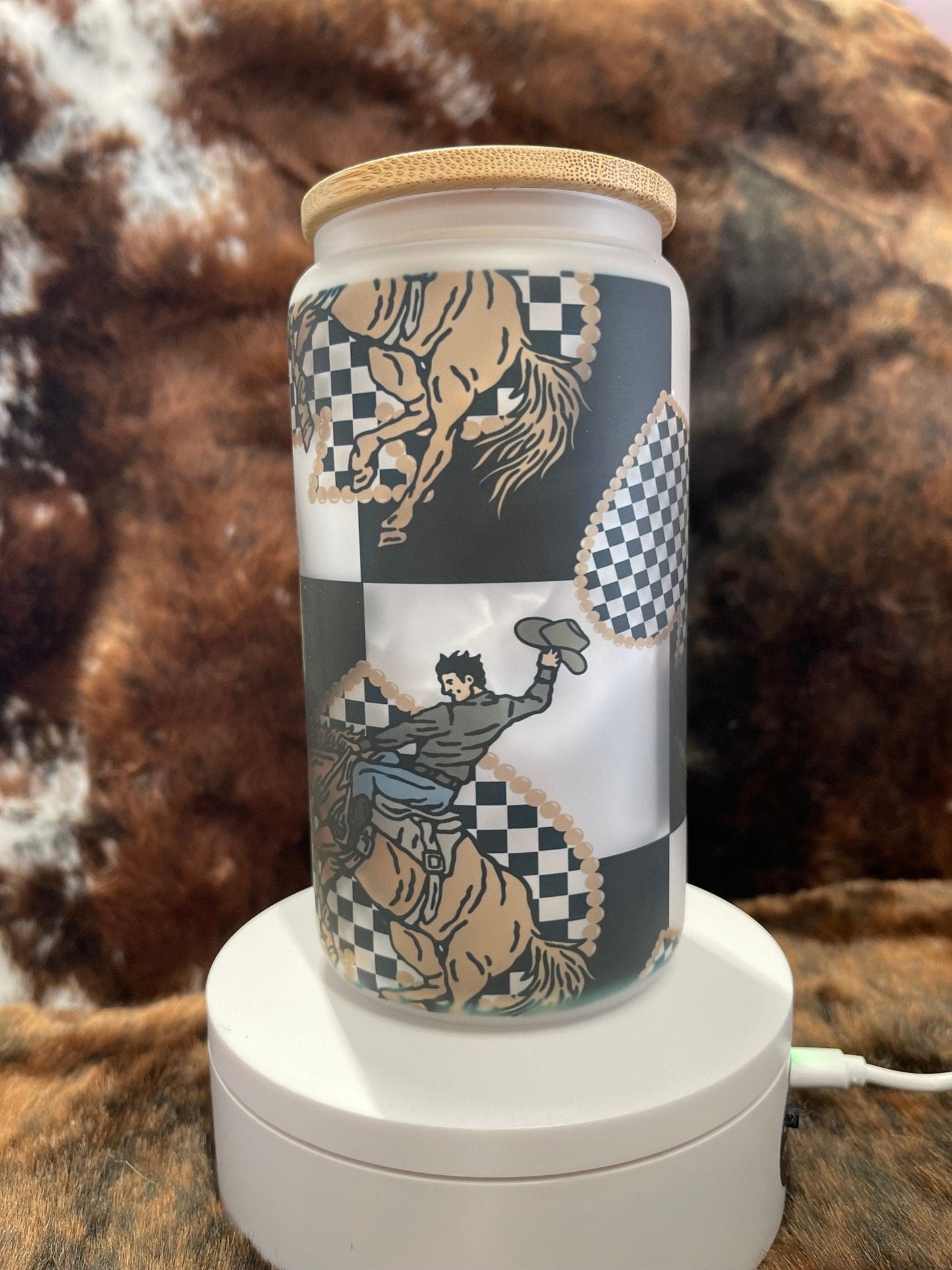 Western Tumbler, 16 Oz Frosted Glass Tumbler, Tumbler, Cute Tumbler, Gift Tumbler, Frosted Glass Coffee Tumbler - Twine + Sage Co. LLC