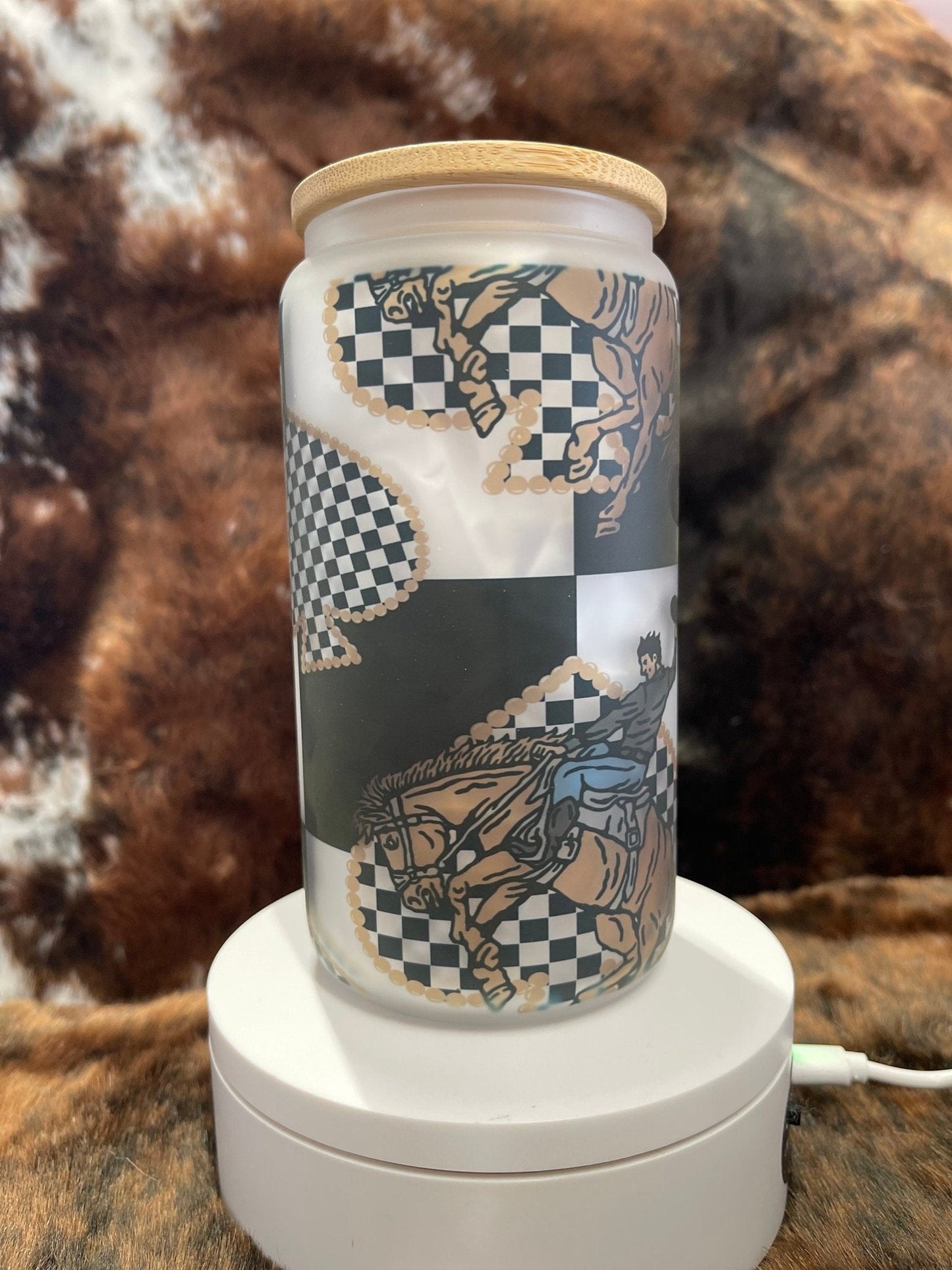 Western Tumbler, 16 Oz Frosted Glass Tumbler, Tumbler, Cute Tumbler, Gift Tumbler, Frosted Glass Coffee Tumbler - Twine + Sage Co. LLC