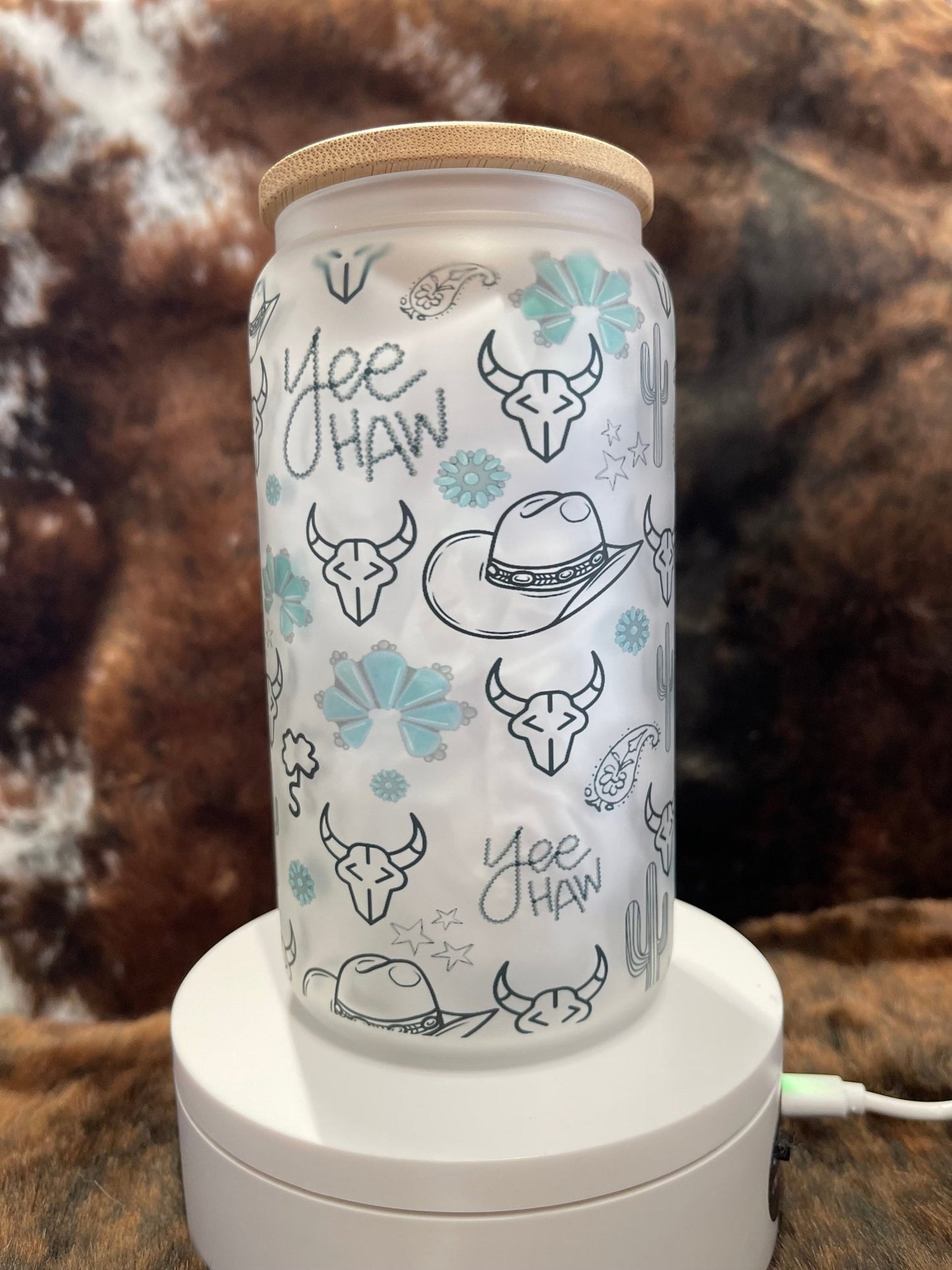 Western Tumbler, 16 Oz Frosted Glass Tumbler, Tumbler, Cute Tumbler, Gift Tumbler, Frosted Glass Coffee Tumbler - Twine + Sage Co. LLC