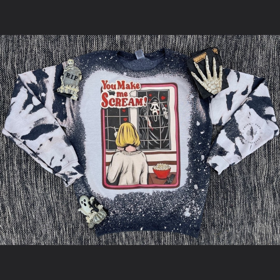 Horror Sweatshirt, Halloween Sweatshirt, Horror, Halloween Horror Custom Bleach Crew Sweatshirt - Twine + Sage Co. LLC