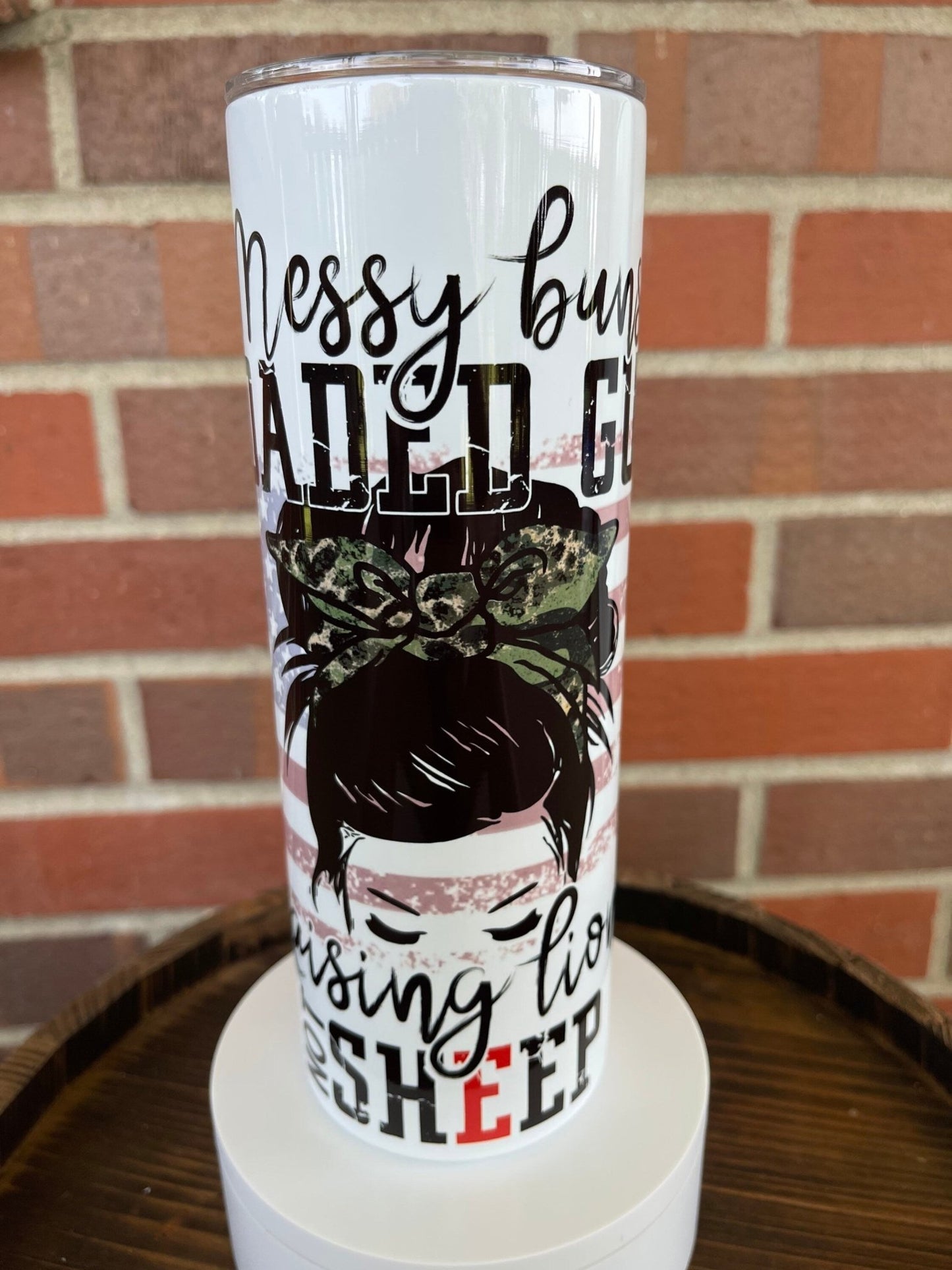 Mama Messy Buns + Loaded Guns Raising Lions, Not Sheep 20 oz Skinny Tumbler, Messy Buns Tumbler, Trump 2024, Patriotic Cup, Biden Is A Bitch - Twine + Sage Co. LLC