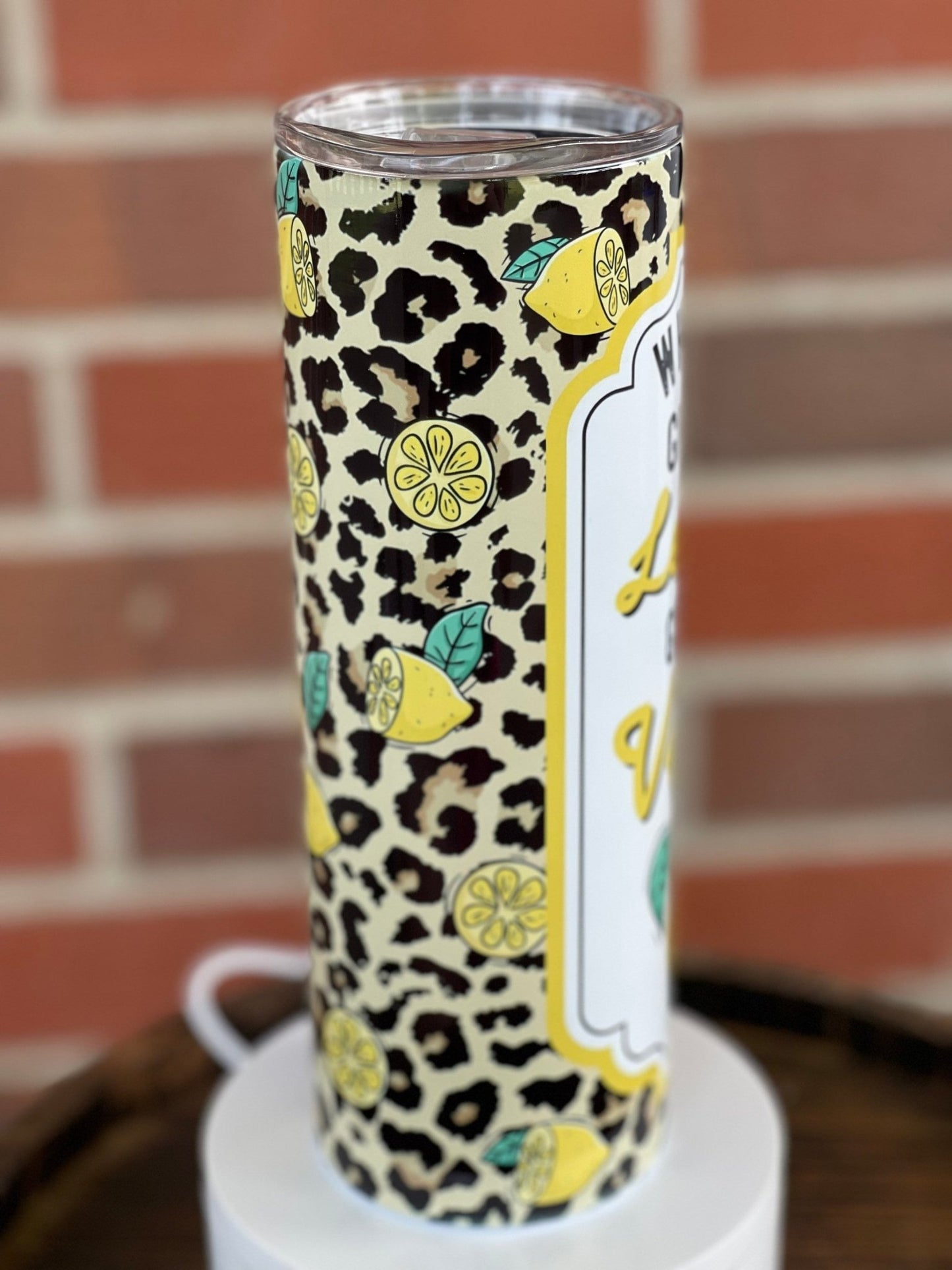 When Life Gives You Lemons + Add Vodka 20 oz Skinny Leopard Tumbler, Gifts For Her, Bridesmaid Gift, Holiday Gift, Sunshine, Sublimation Cup - Twine + Sage Co. LLC
