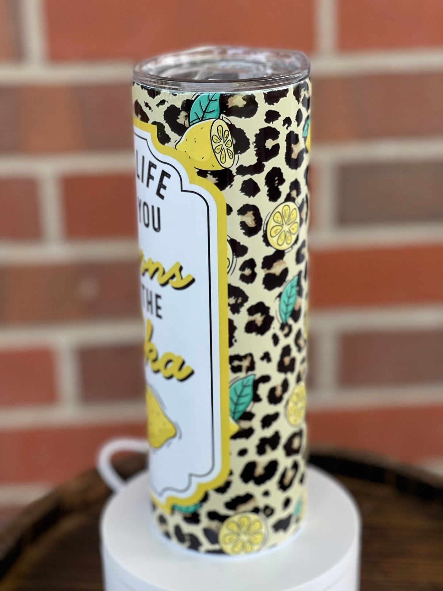 When Life Gives You Lemons + Add Vodka 20 oz Skinny Leopard Tumbler, Gifts For Her, Bridesmaid Gift, Holiday Gift, Sunshine, Sublimation Cup - Twine + Sage Co. LLC