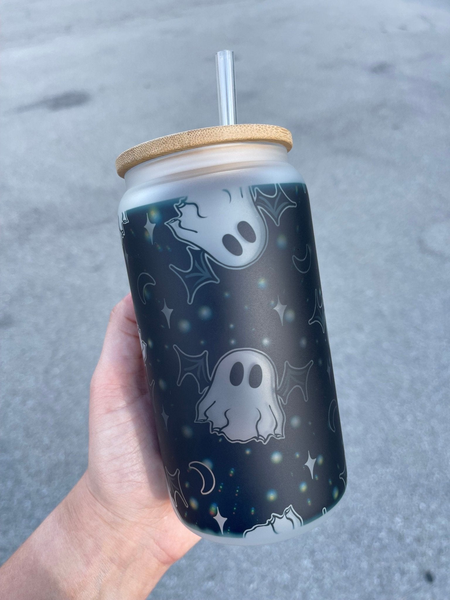 Bat and Boosy Libbey Can, Halloween Tumbler, Iced Coffee Glass, Halloween Glass Tumbler, Mama Glass Can - Twine + Sage Co. LLC