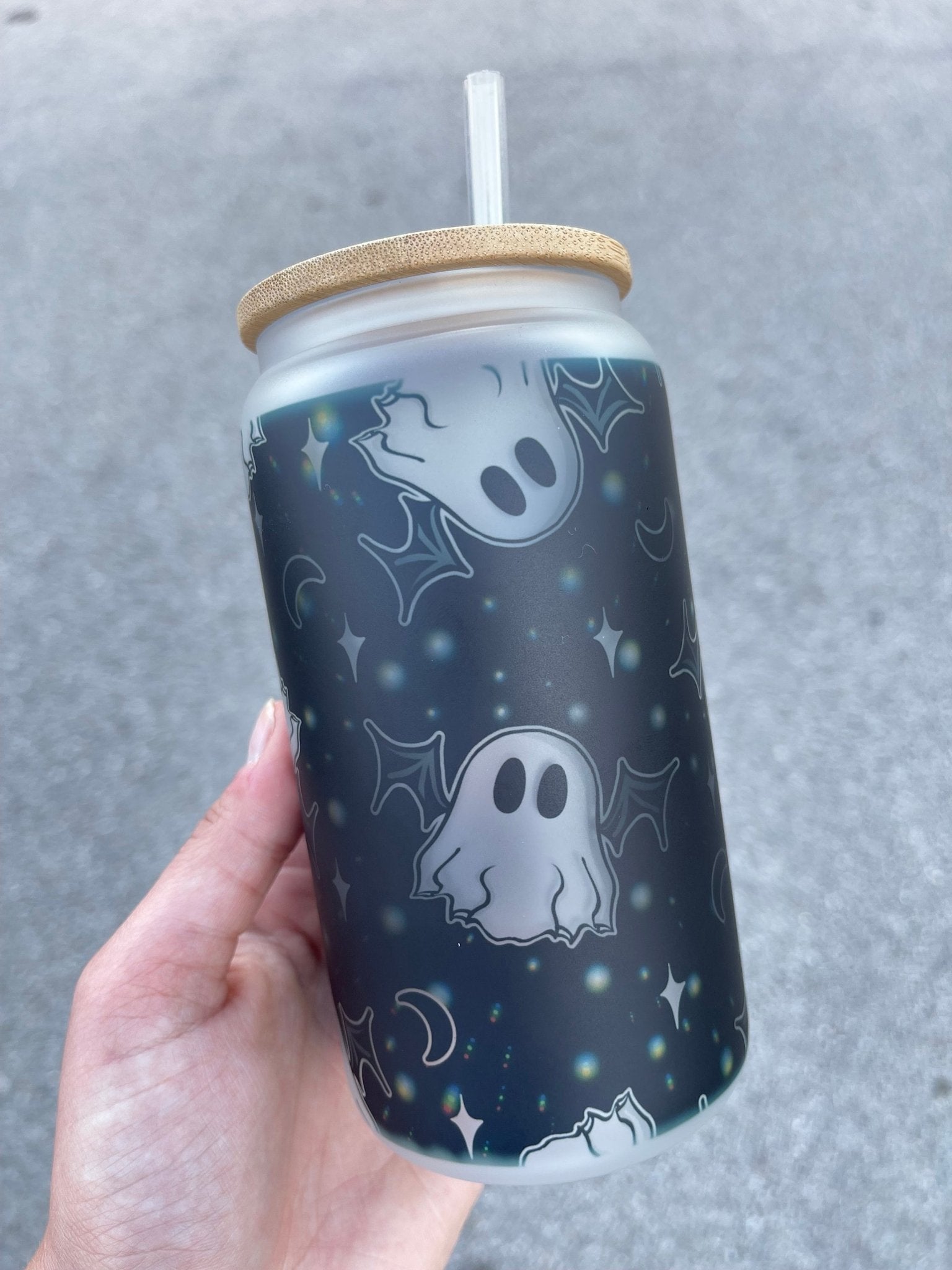 Bat and Boosy Libbey Can, Halloween Tumbler, Iced Coffee Glass, Halloween Glass Tumbler, Mama Glass Can - Twine + Sage Co. LLC