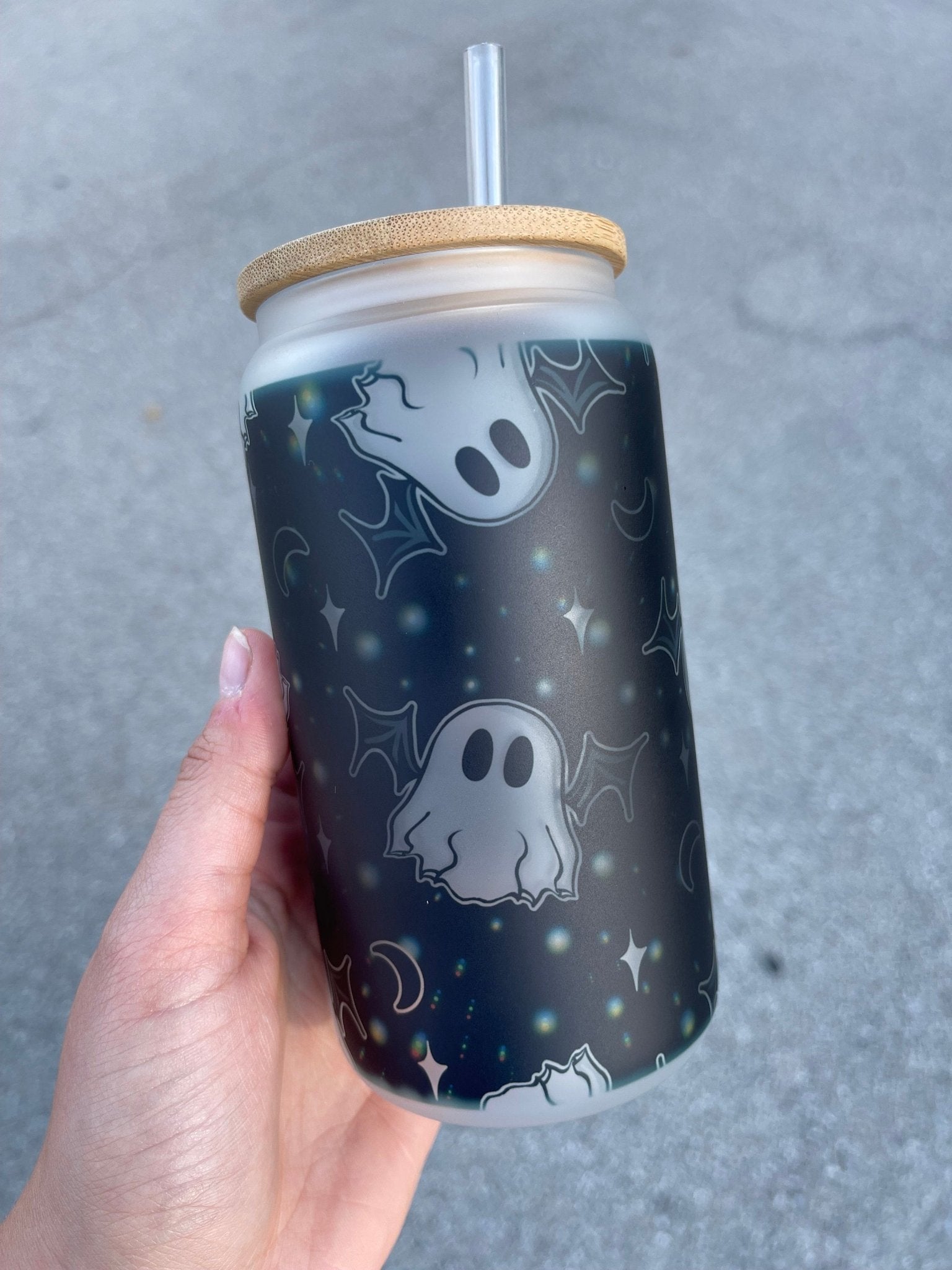Bat and Boosy Libbey Can, Halloween Tumbler, Iced Coffee Glass, Halloween Glass Tumbler, Mama Glass Can - Twine + Sage Co. LLC