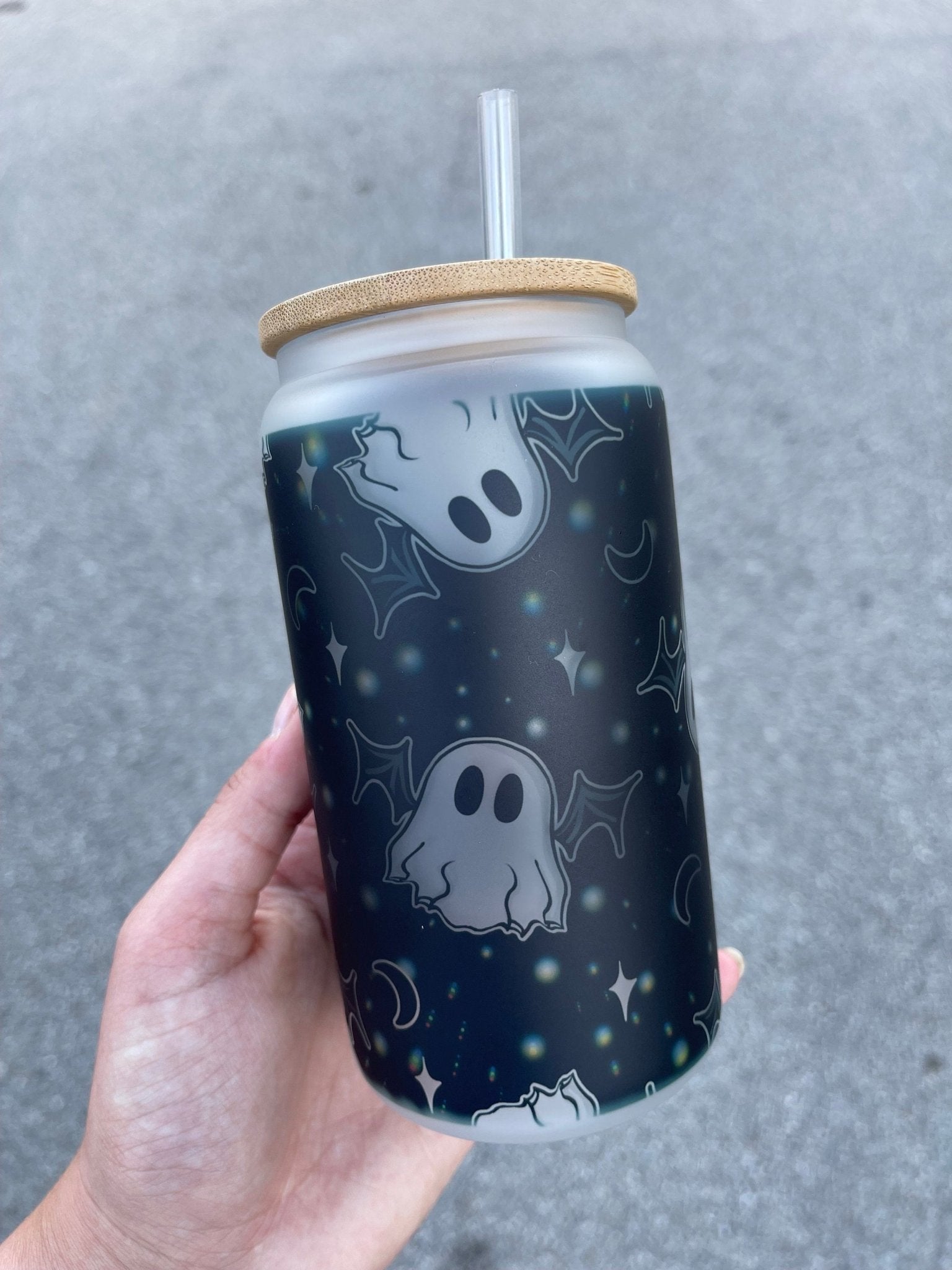 Bat and Boosy Libbey Can, Halloween Tumbler, Iced Coffee Glass, Halloween Glass Tumbler, Mama Glass Can - Twine + Sage Co. LLC