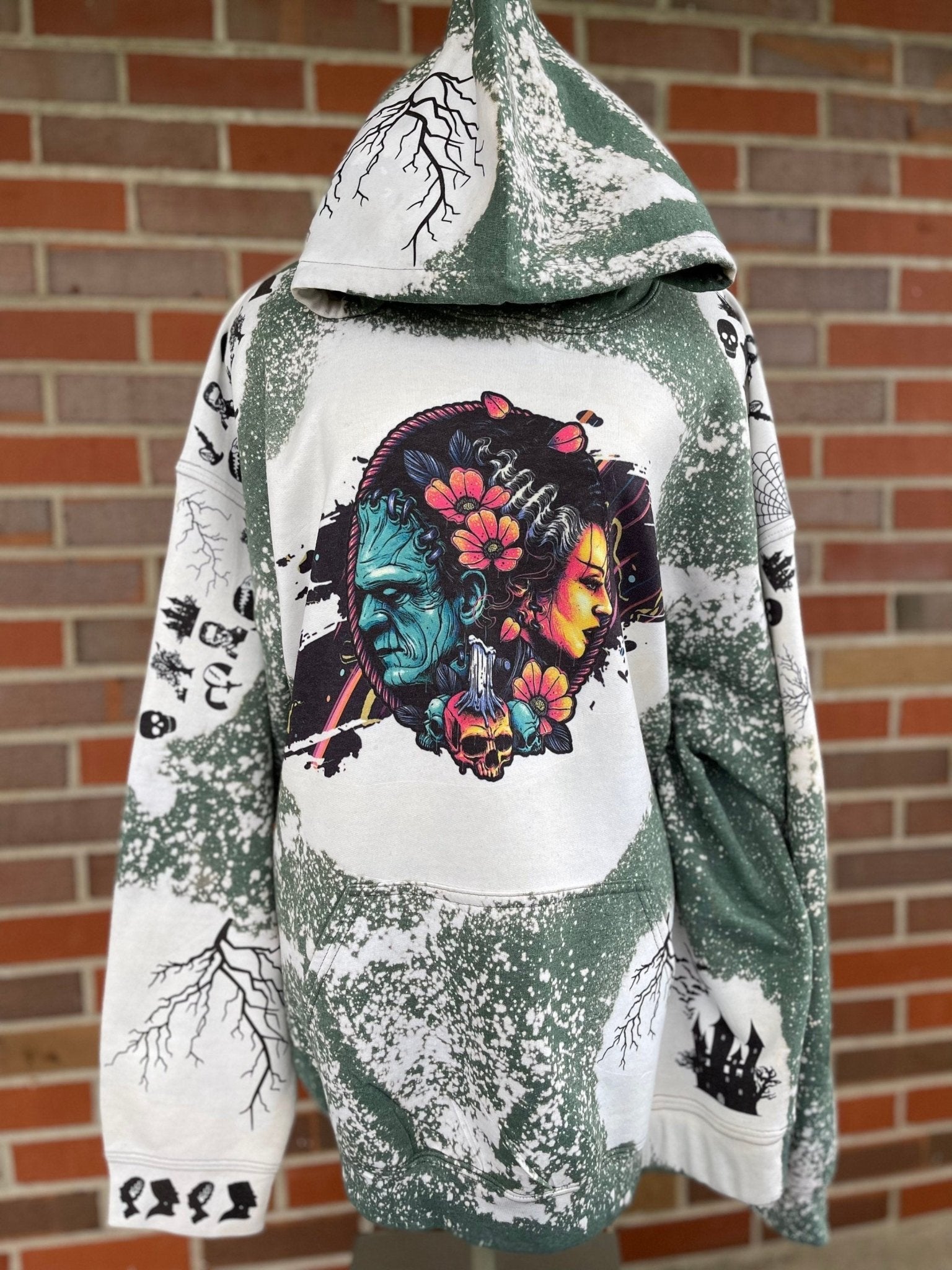 Frankenstein And Bride Hoodie, Bride Of Frankenstein Sweatshirt,Halloween Horror Custom Bleach Sweatshirt, Victor Frankenstein Hoodie - Twine + Sage Co. LLC