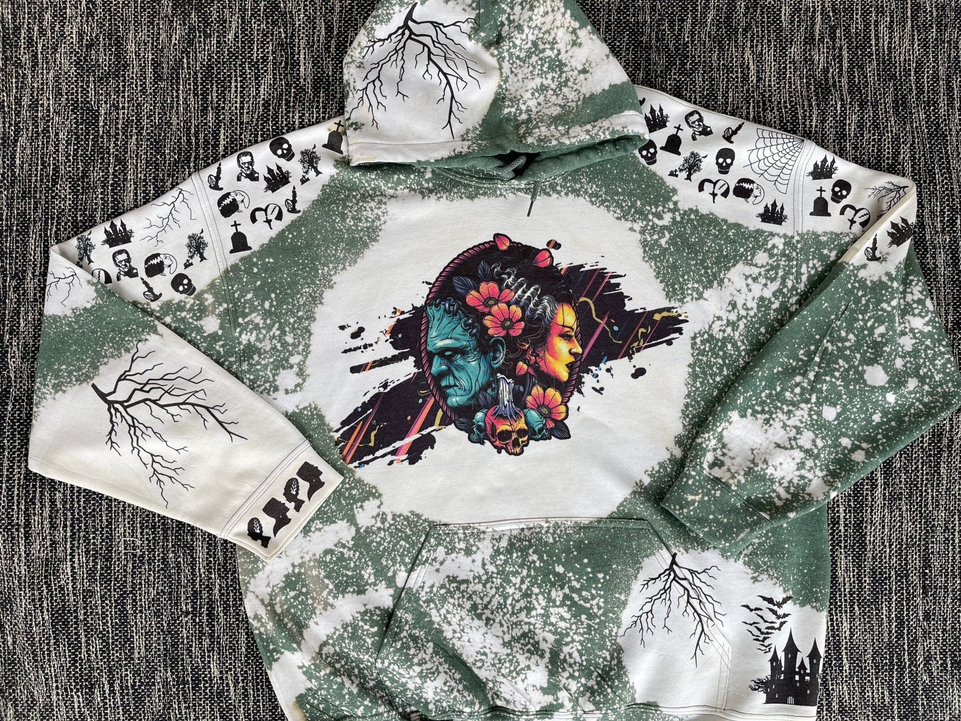 Frankenstein And Bride Hoodie, Bride Of Frankenstein Sweatshirt,Halloween Horror Custom Bleach Sweatshirt, Victor Frankenstein Hoodie - Twine + Sage Co. LLC