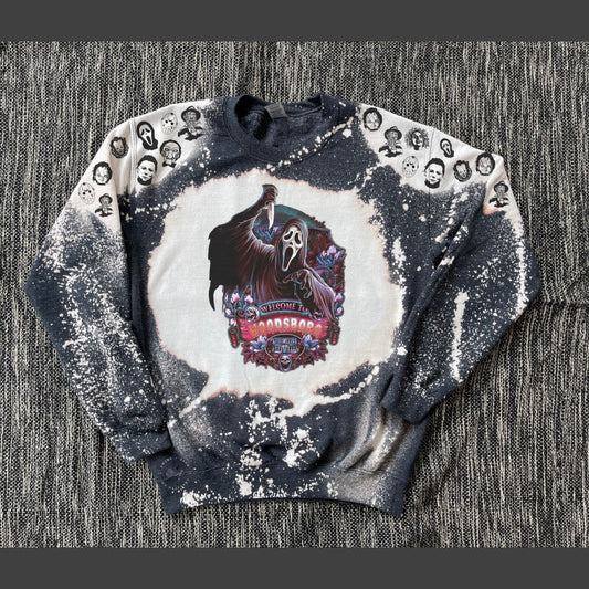 Ghostface, Scream, Scream Sweatshirt, Ghostface Sweatshirt, Horror, Halloween Horror Custom Bleach Crew Sweatshirt, Woodsboro, Slasher - Twine + Sage Co. LLC