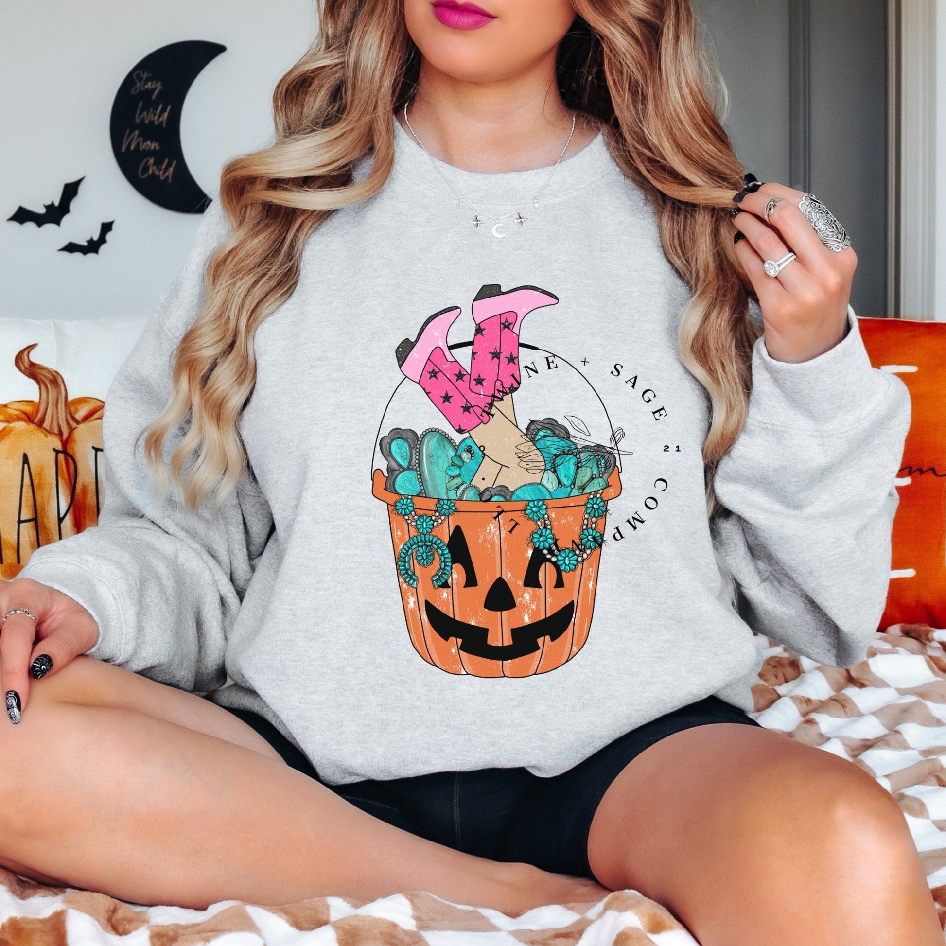 Halloween Crewneck Sweatshirt, Spooky Rodeo Sweatshirt, Fall Coffee Pumpkins, Bleach Crew Sweatshirt - Twine + Sage Co. LLC