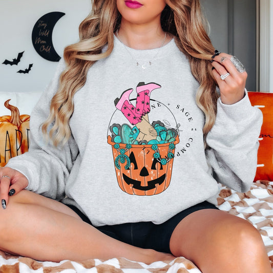 Halloween Crewneck Sweatshirt, Spooky Rodeo Sweatshirt, Fall Coffee Pumpkins, Bleach Crew Sweatshirt - Twine + Sage Co. LLC