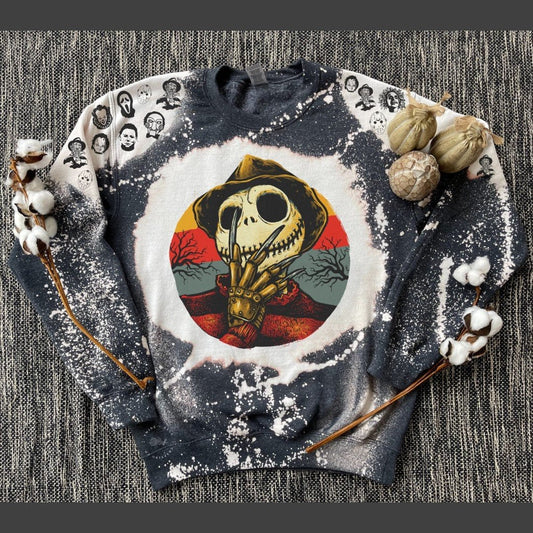 Halloween Jack Freddy Horror Custom Bleach Crew Sweatshirt, Freddy Krueger, Horror Slasher Movie, Horror Pullover, Slasher Pullover, Cozy - Twine + Sage Co. LLC