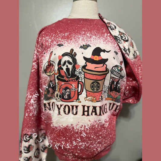 Halloween No You Hang Up Crewneck Sweatshirt, Horror Sweatshirt, Fall Coffee Pumpkins, Bleach Crew Sweatshirt - Twine + Sage Co. LLC