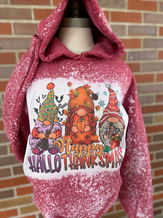 Happy Hallothanksmas Hoodie, Halloween Sweatshirt, Thanksgiving Sweatshirt, Christmas Sweatshirt, Gnomes, Fall Hoodie - Twine + Sage Co. LLC