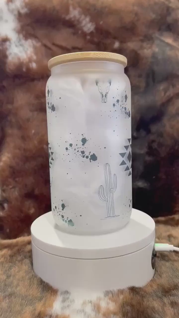 Western Tumbler, 16 Oz Frosted Glass Tumbler, Tumbler, Cute Tumbler, Gift Tumbler, Frosted Glass Coffee Tumbler