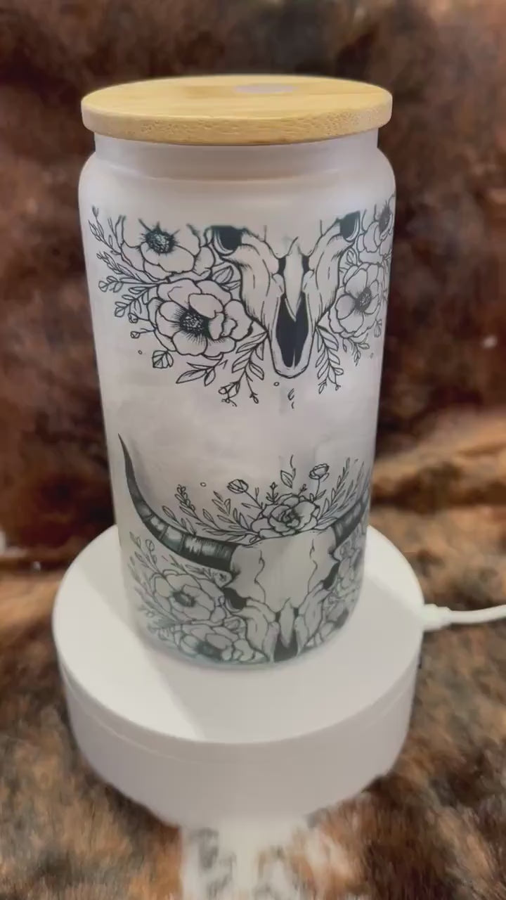 Western Tumbler, 16 Oz Frosted Glass Tumbler, Tumbler, Cute Tumbler, Gift Tumbler, Frosted Glass Coffee Tumbler