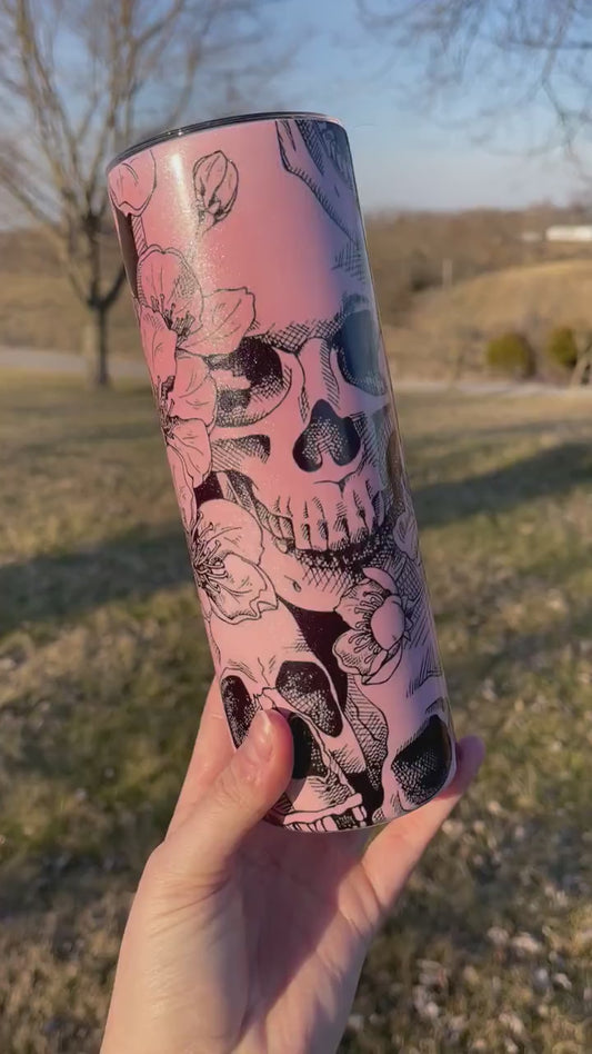 UV Color Changing Floral Skull 20 oz Skinny Tumbler, True Crime Tumbler, True Crime Junkie, True Crime Obsessed, Halloween 2023