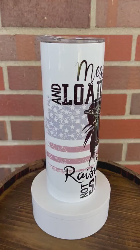 Mama Messy Buns + Loaded Guns Raising Lions, Not Sheep 20 oz Skinny Tumbler, Messy Buns Tumbler, Trump 2024, Patriotic Cup, Biden Is A Bitch