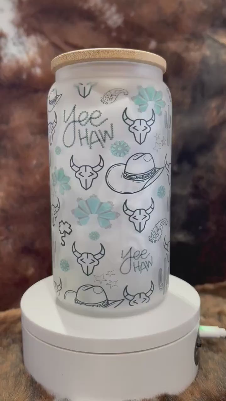 Western Tumbler, 16 Oz Frosted Glass Tumbler, Tumbler, Cute Tumbler, Gift Tumbler, Frosted Glass Coffee Tumbler