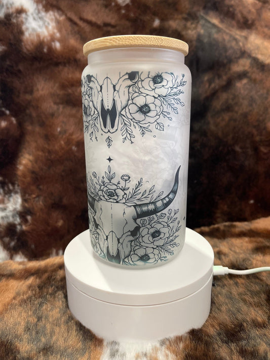 Western Tumbler, 16 Oz Frosted Glass Tumbler, Tumbler, Cute Tumbler, Gift Tumbler, Frosted Glass Coffee Tumbler - Twine + Sage Co. LLC