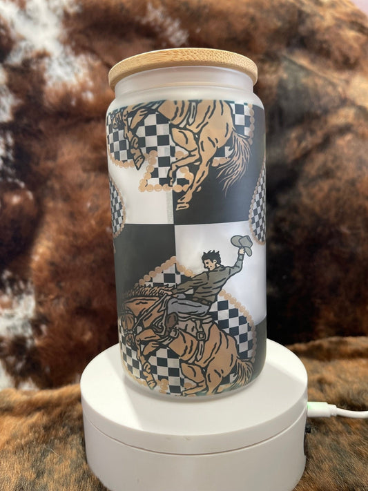 Western Tumbler, 16 Oz Frosted Glass Tumbler, Tumbler, Cute Tumbler, Gift Tumbler, Frosted Glass Coffee Tumbler - Twine + Sage Co. LLC