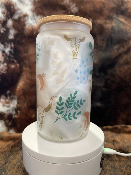 Western Tumbler, 16 Oz Frosted Glass Tumbler, Tumbler, Cute Tumbler, Gift Tumbler, Frosted Glass Coffee Tumbler - Twine + Sage Co. LLC