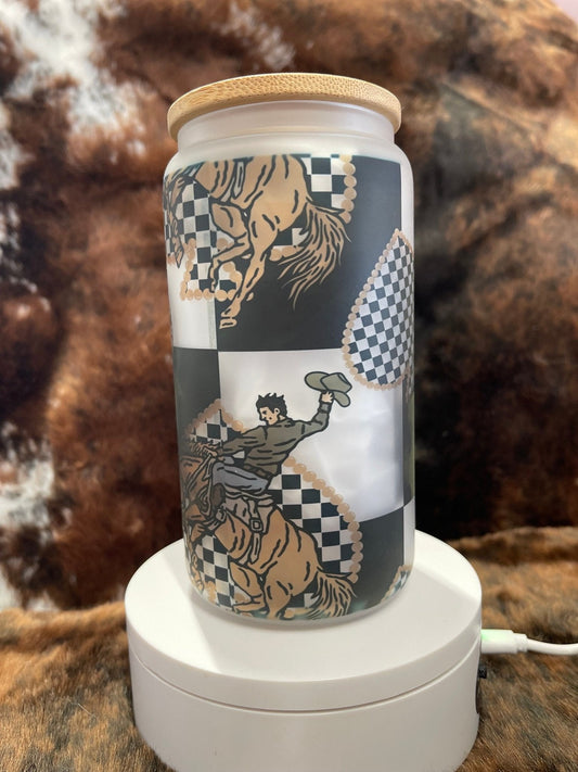 Western Tumbler, 16 Oz Frosted Glass Tumbler, Tumbler, Cute Tumbler, Gift Tumbler, Frosted Glass Coffee Tumbler - Twine + Sage Co. LLC
