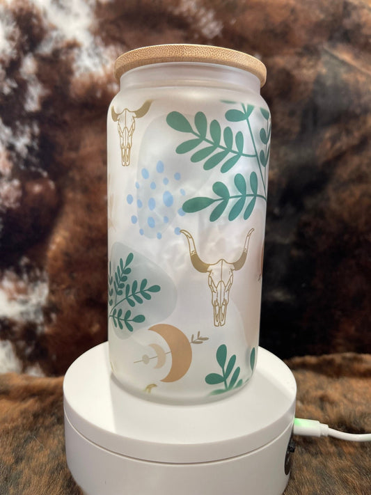 Western Tumbler, 16 Oz Frosted Glass Tumbler, Tumbler, Cute Tumbler, Gift Tumbler, Frosted Glass Coffee Tumbler - Twine + Sage Co. LLC