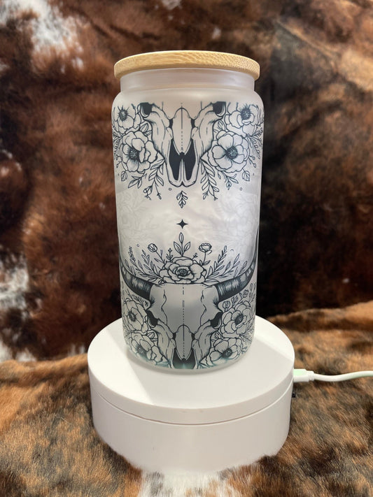 Western Tumbler, 16 Oz Frosted Glass Tumbler, Tumbler, Cute Tumbler, Gift Tumbler, Frosted Glass Coffee Tumbler - Twine + Sage Co. LLC