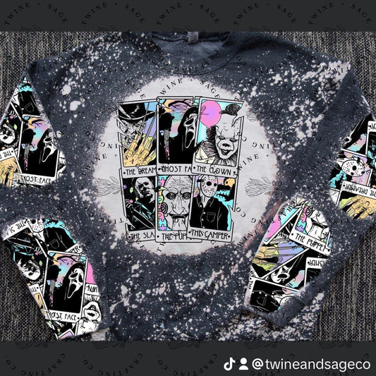 Horror Tarot Cards Sweatshirt, Ghostface, Scream, Horror, Scream Crewneck, Halloween Horror Bleach Crew Sweatshirt, Woodsboro, Slasher - Twine + Sage Co. LLC