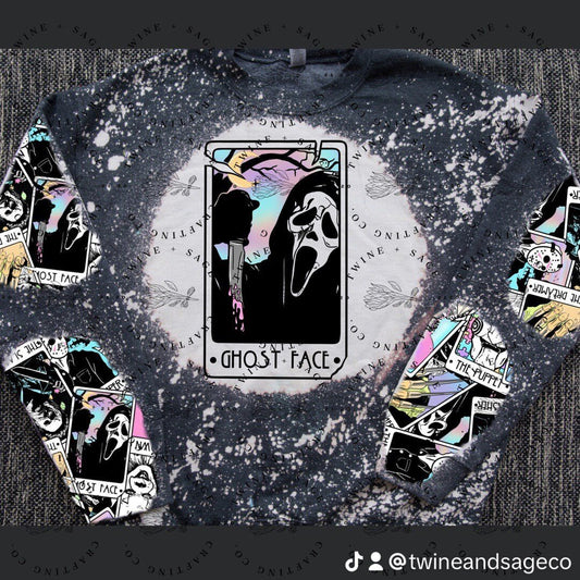 Horror Tarot Cards Sweatshirt, Ghostface, Scream, Horror, Scream Crewneck, Halloween Horror Bleach Crew Sweatshirt, Woodsboro, Slasher - Twine + Sage Co. LLC