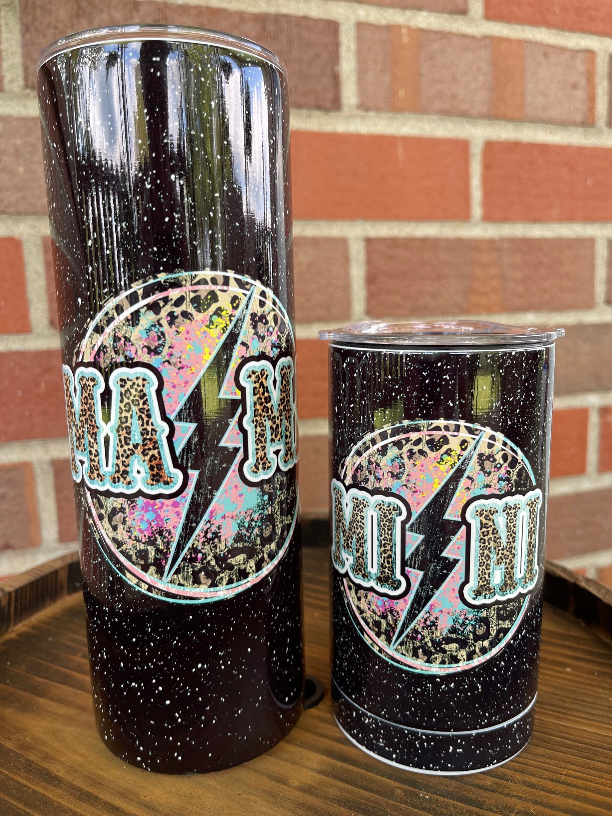 Mama + Mini Tumbler Sippy Cup Set, Lightning Bolt, Leopard, 12 oz 20 oz Skinny Tumbler, Mama And Mini Cups, Mommy And Me, Mothers Day Set