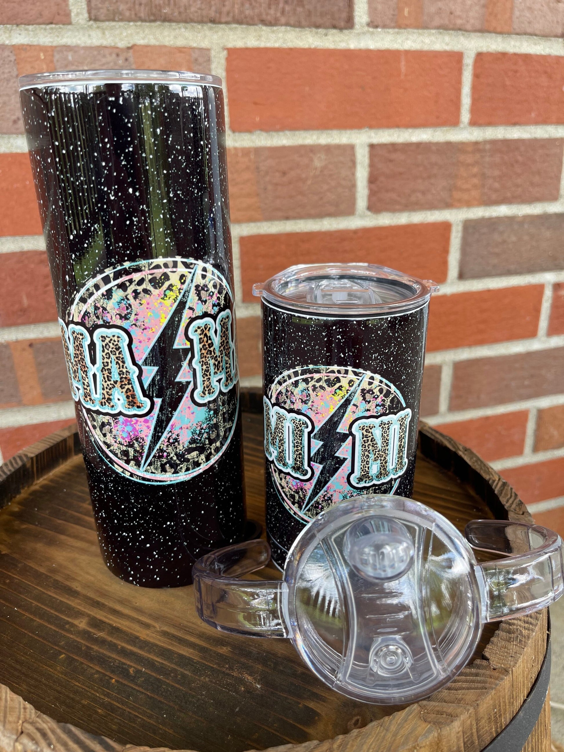 Mama + Mini Tumbler Sippy Cup Set, Lightning Bolt, Leopard, 12 oz 20 oz Skinny Tumbler, Mama And Mini Cups, Mommy And Me, Mothers Day Set