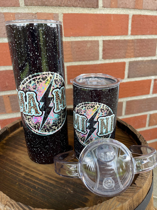 Mama + Mini Tumbler Sippy Cup Set, Lightning Bolt, Leopard, 12 oz 20 oz Skinny Tumbler, Mama And Mini Cups, Mommy And Me, Mothers Day Set