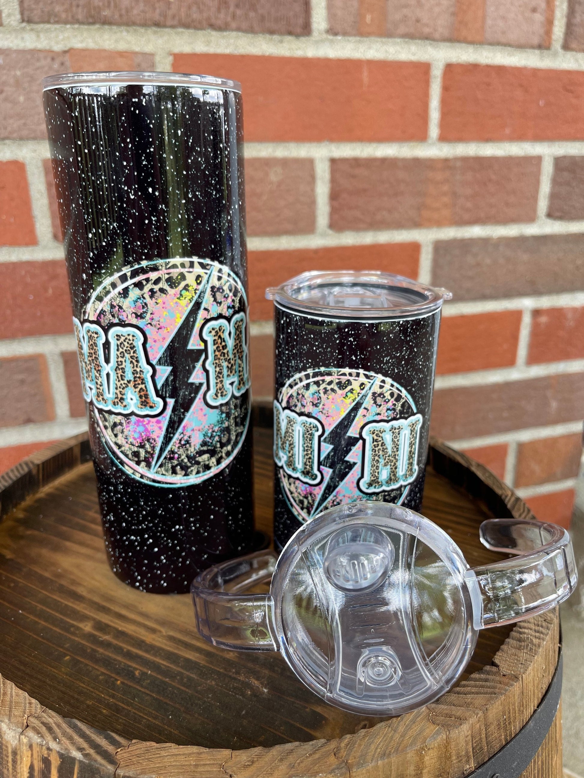 Mama + Mini Tumbler Sippy Cup Set, Lightning Bolt, Leopard, 12 oz 20 oz Skinny Tumbler, Mama And Mini Cups, Mommy And Me, Mothers Day Set