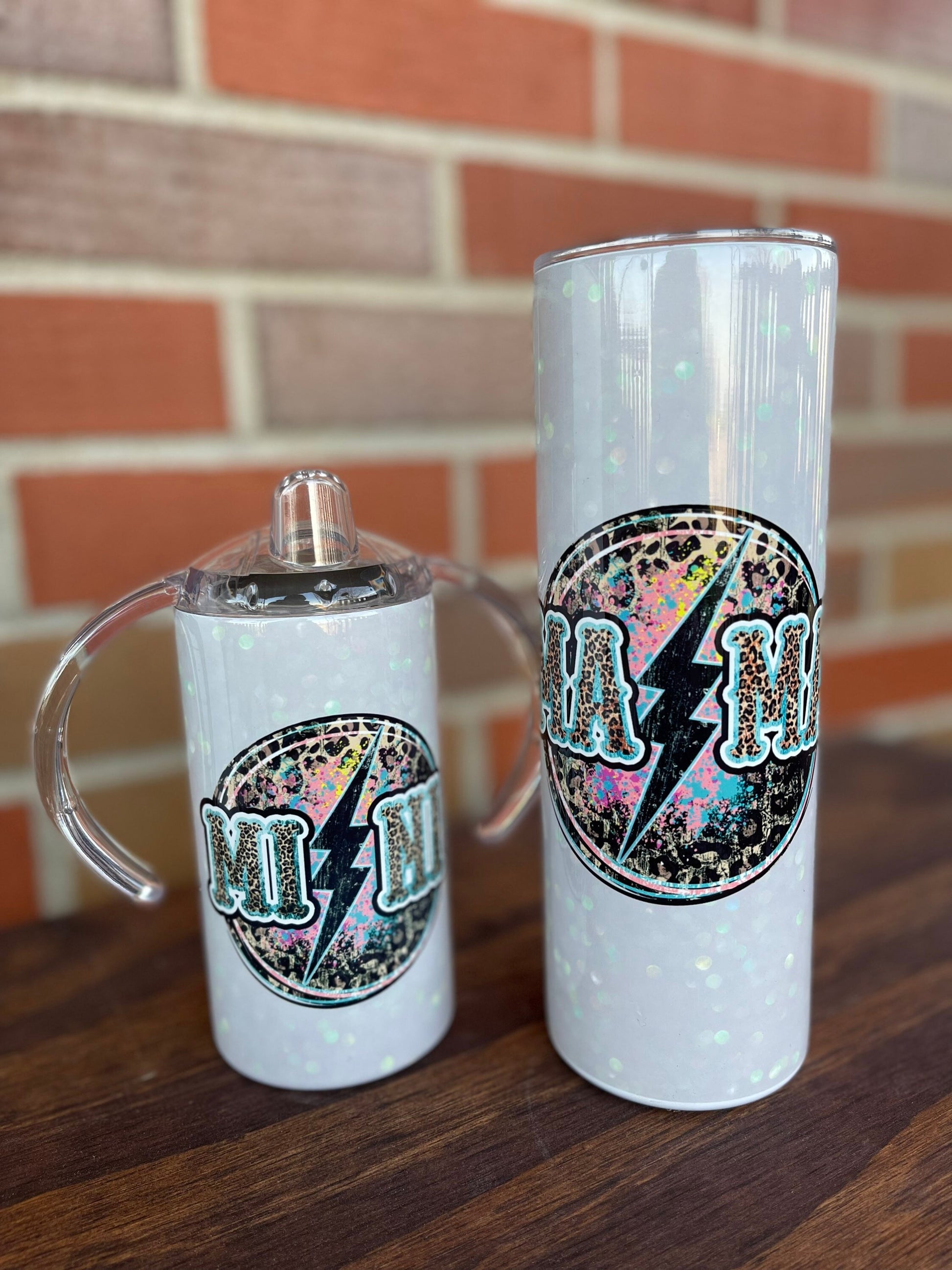 Mama + Mini Tumbler Sippy Cup Set, Lightning Bolt, Leopard, 12 oz 20 oz Skinny Tumbler, Mama And Mini Cups, Mommy And Me, Mothers Day Gift