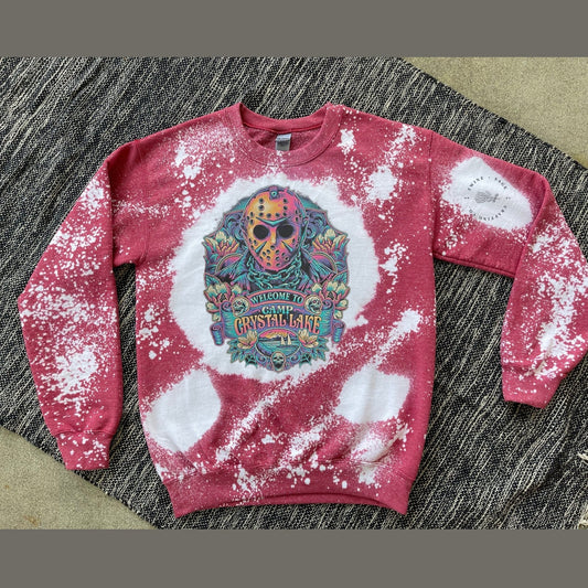 Jason Voorhees, Friday The 13th Horror Custom Bleach Crew Sweatshirt, Camp Crystal Lake, Slasher, Baggy Clothes, Halloween 2023 - Twine + Sage Co. LLC