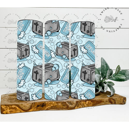 Live Laugh Toaster Bath Tumbler, Seamless Tumbler, Funny Tumbler, 20 oz Skinny Tumbler, Melted Smiley Tumbler, Bubbles Tumbler, Gift For Her - Twine + Sage Co. LLC