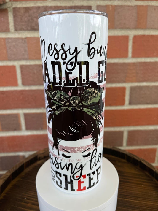 Mama Messy Buns + Loaded Guns Raising Lions, Not Sheep 20 oz Skinny Tumbler, Messy Buns Tumbler, Trump 2024, Patriotic Cup, Biden Is A Bitch - Twine + Sage Co. LLC