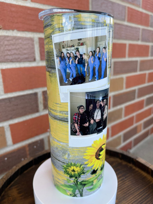 Personalized Tumbler, Christmas Gift, Mom Gift, Sunflowers, 20 oz Skinny Tumbler, Tumbler With Photos, Gift For Her, - Twine + Sage Co. LLC