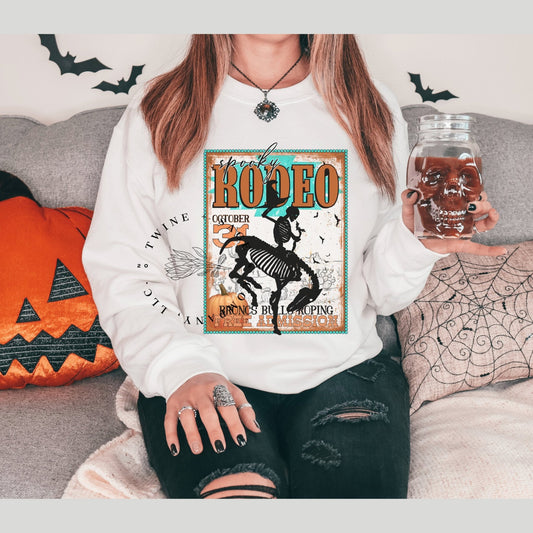 Rodeo Halloween Crewneck Sweatshirt, Spooky Rodeo Sweatshirt, Fall Coffee Pumpkins, Bleach Crew Sweatshirt - Twine + Sage Co. LLC