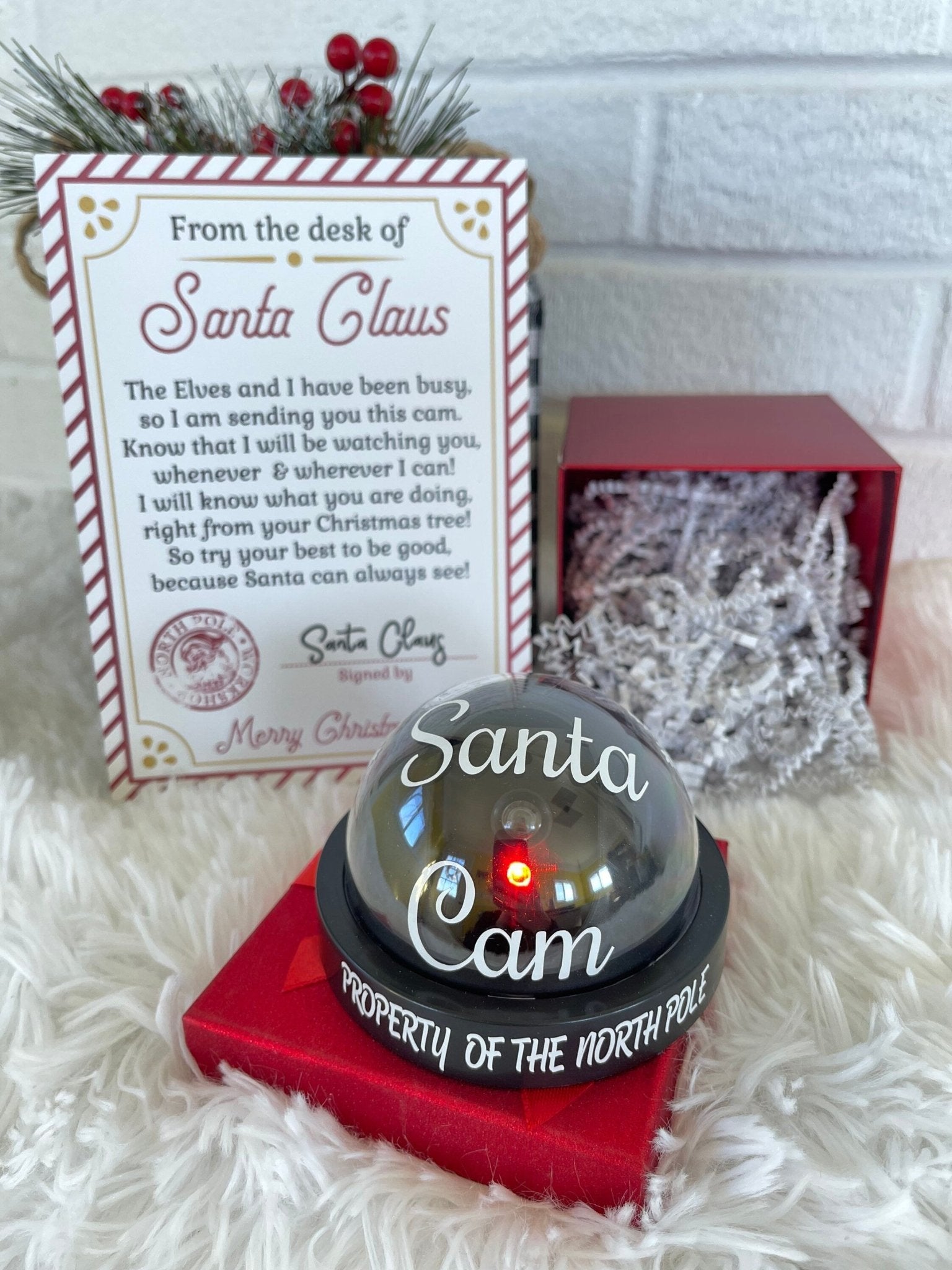 Santa Cam Christmas Blinking Mock Surveillance Camera and Santa Letter, North Pole Elves, Holiday Gift Wrapped, No Peeking, Xmas Decor, Xmas - Twine + Sage Co. LLC