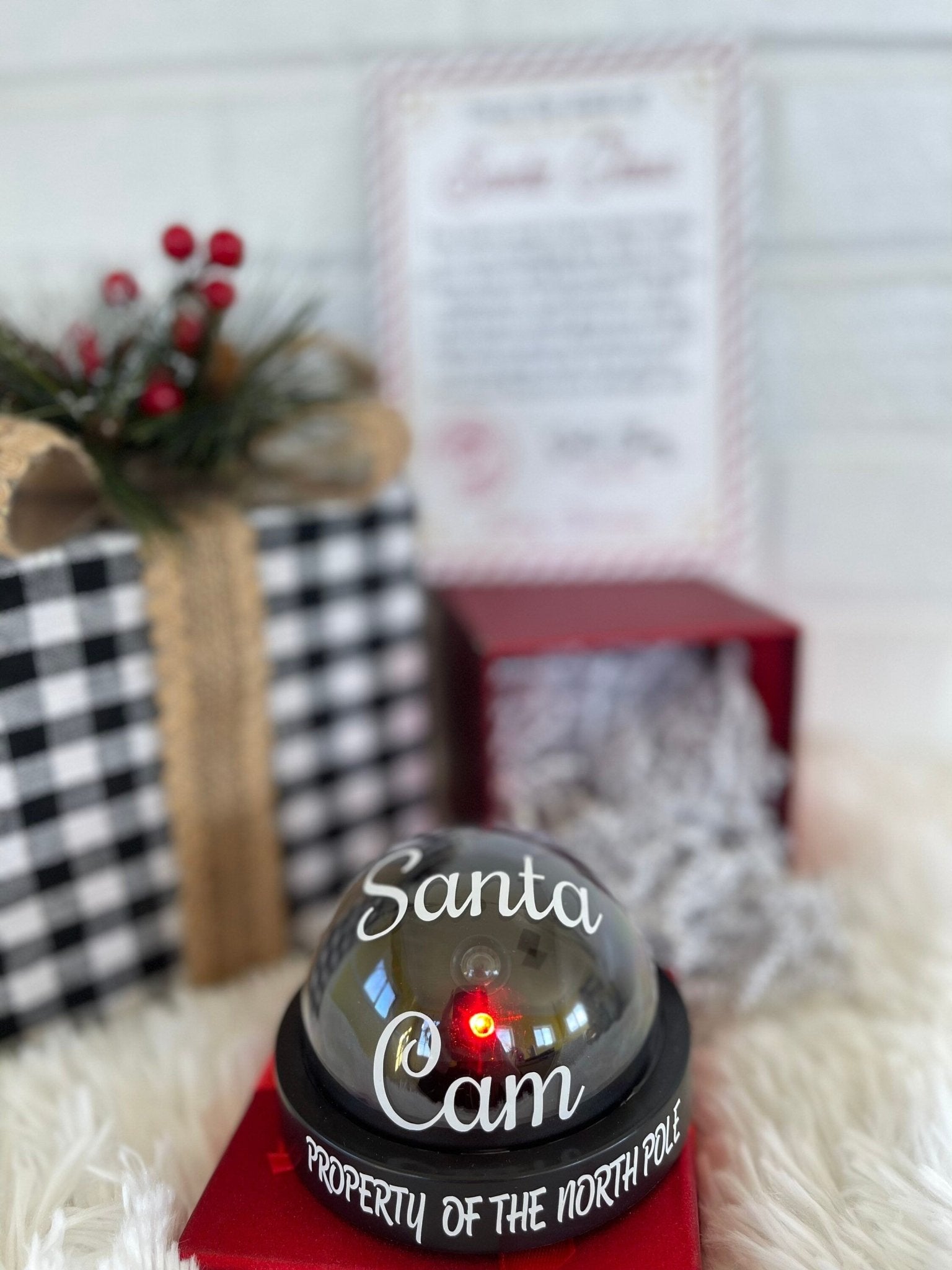 Santa Cam Christmas Blinking Mock Surveillance Camera and Santa Letter, North Pole Elves, Holiday Gift Wrapped, No Peeking, Xmas Decor, Xmas - Twine + Sage Co. LLC